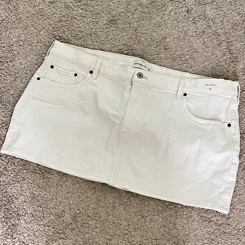 Abercrombie & Fitch Cream Midrise Denim Mini Skirt